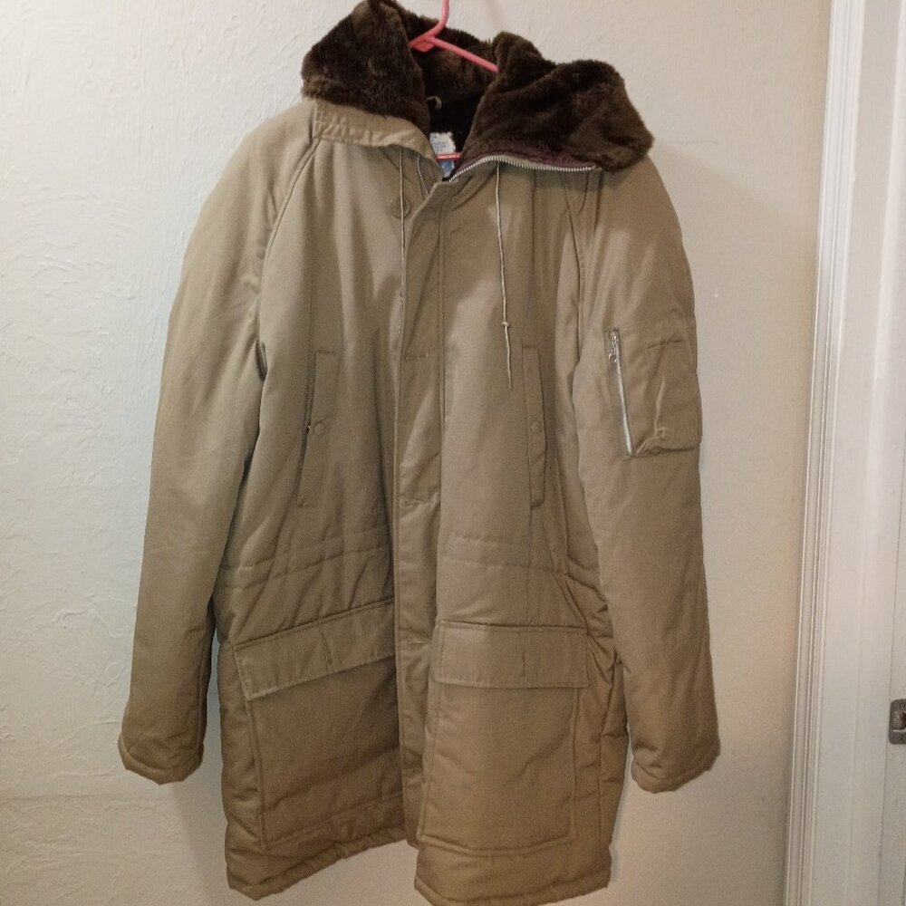 Vintage 1970s Sears Leisure Men’s Faux Fur Lined Parka – Tan – Size XL Tall – Ma